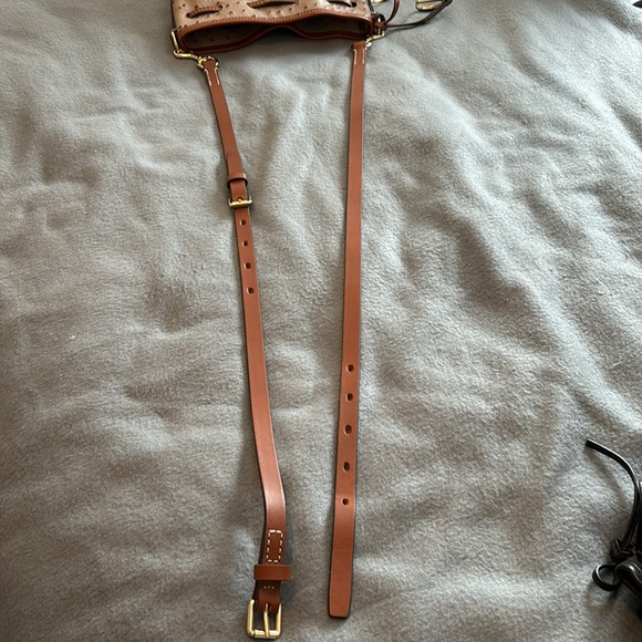 Dooney & Bourke bucket purse. Color~tan & camel ostrich leather. Pics for size. - Picture 4 of 16